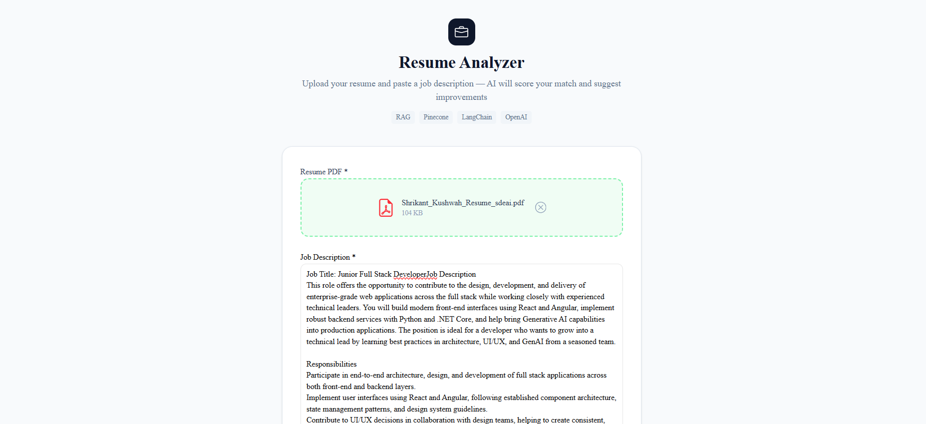 Resume Analyzer - RAG Pipeline screenshot 2